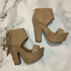 Qupid block heels with fringe